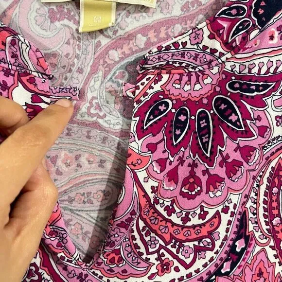 Michael Kors Pink Dress M Paisley Flutter Hem Sleeveless Stretchy Shift Sundress - Picture 4 of 11